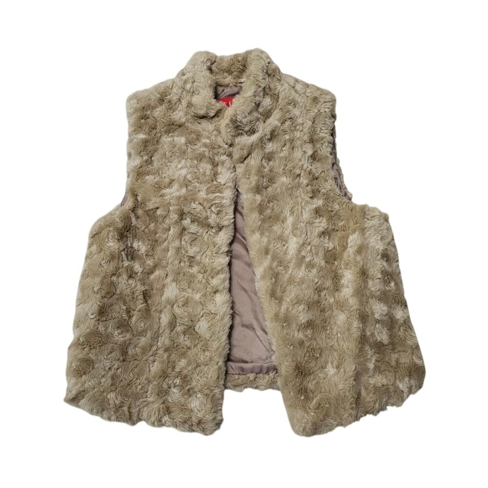 ELLE Womens Beige Swirl Faux Fur Vest Size XS
